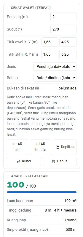 Panel sekat bata: panjang, sudut, jenis, bahan, dan bukaan.